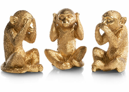 monkey-horen-zien-zwijgen-goud-kleur-apen-coco-maison-beelden-