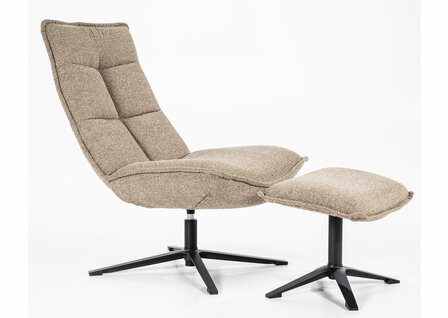 eleonora, marcus, fauteuil, draaifauteuil, stof, beige, poef, baquer, kubus, wonen, culemborg, 