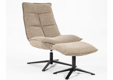 eleonora, marcus, fauteuil, draaifauteuil, stof, beige, poef, baquer, kubus, wonen, culemborg, 