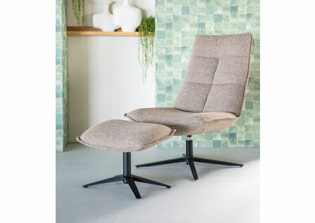 eleonora, marcus, fauteuil, draaifauteuil, stof, beige, poef, baquer, kubus, wonen, culemborg, 
