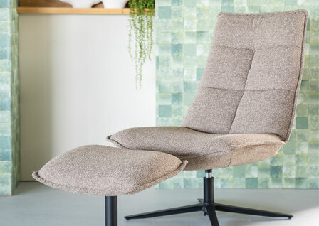 eleonora, marcus, fauteuil, draaifauteuil, stof, beige, poef, baquer, kubus, wonen, culemborg, 