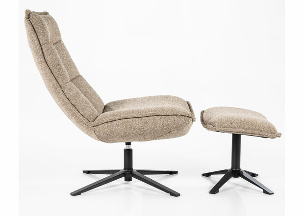 eleonora, marcus, fauteuil, draaifauteuil, stof, beige, poef, baquer, kubus, wonen, culemborg, 